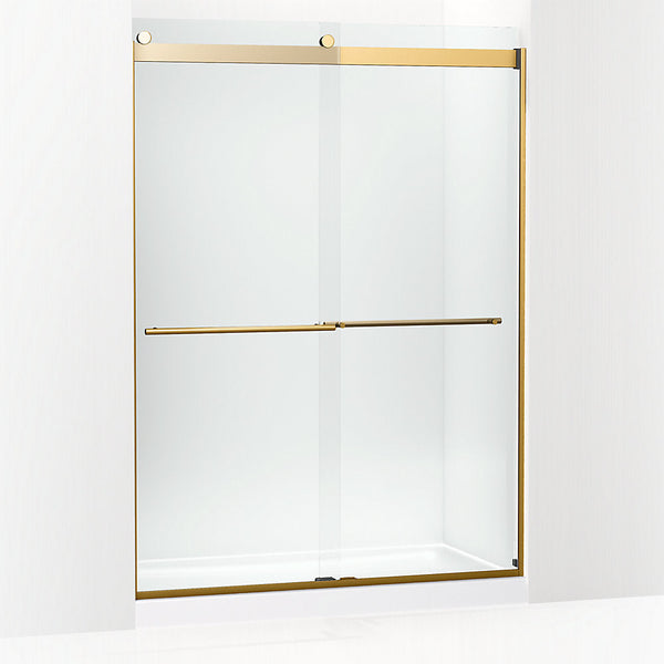 Up to 2 walls & multiple product categories visible Up to 2 walls & multiple product categories visible View Gallery Levity® Plus Frameless sliding bath door, 61-9/16" H x 56-5/8 - 59-5/8" W, with 5/16"-thick Crystal Clear glass