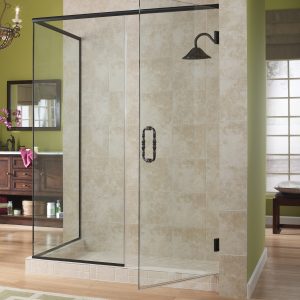 Marina® 3/8″ Frameless Swing Door with Inline Panel and 90° Return Panel