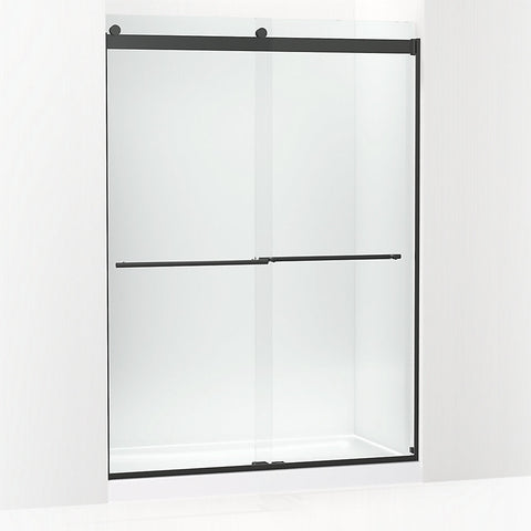 Up to 2 walls & multiple product categories visible Up to 2 walls & multiple product categories visible View Gallery Levity® Plus Frameless sliding bath door, 61-9/16" H x 56-5/8 - 59-5/8" W, with 5/16"-thick Crystal Clear glass